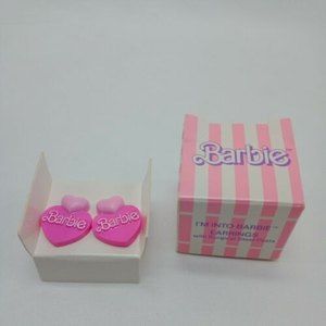 Vintage 1989 Mattel Avon I'm Into Barbie Heart Stud Earrings